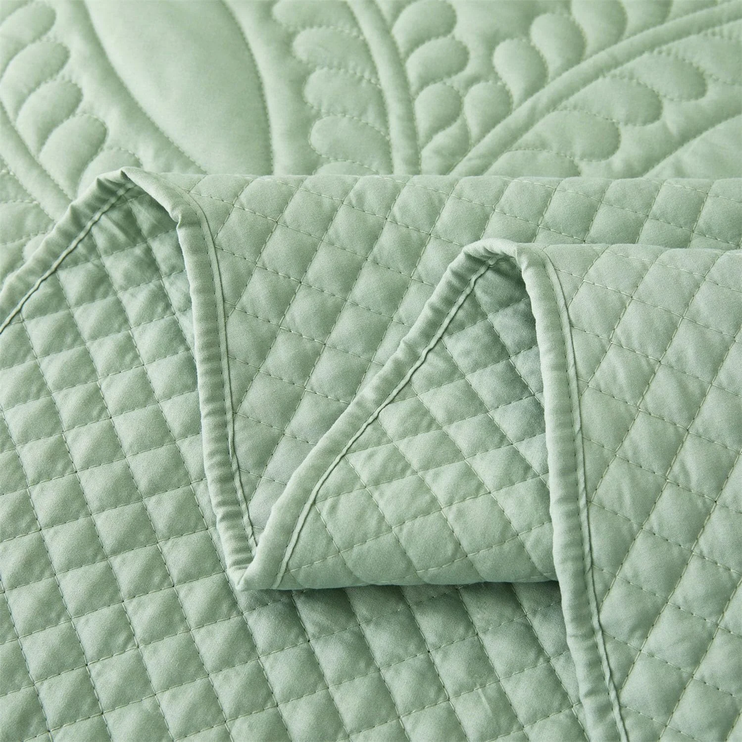 روتختی کینگ سایز بزرگ 290x260 سانتی متر، ست لحاف کالیفرنیا کینگ 3 تکه، ست لحاف تخت خواب سبک وزن سبز رنگ مناسب تمام فصول، ست روتختی لحاف طرح هندسی مدرن