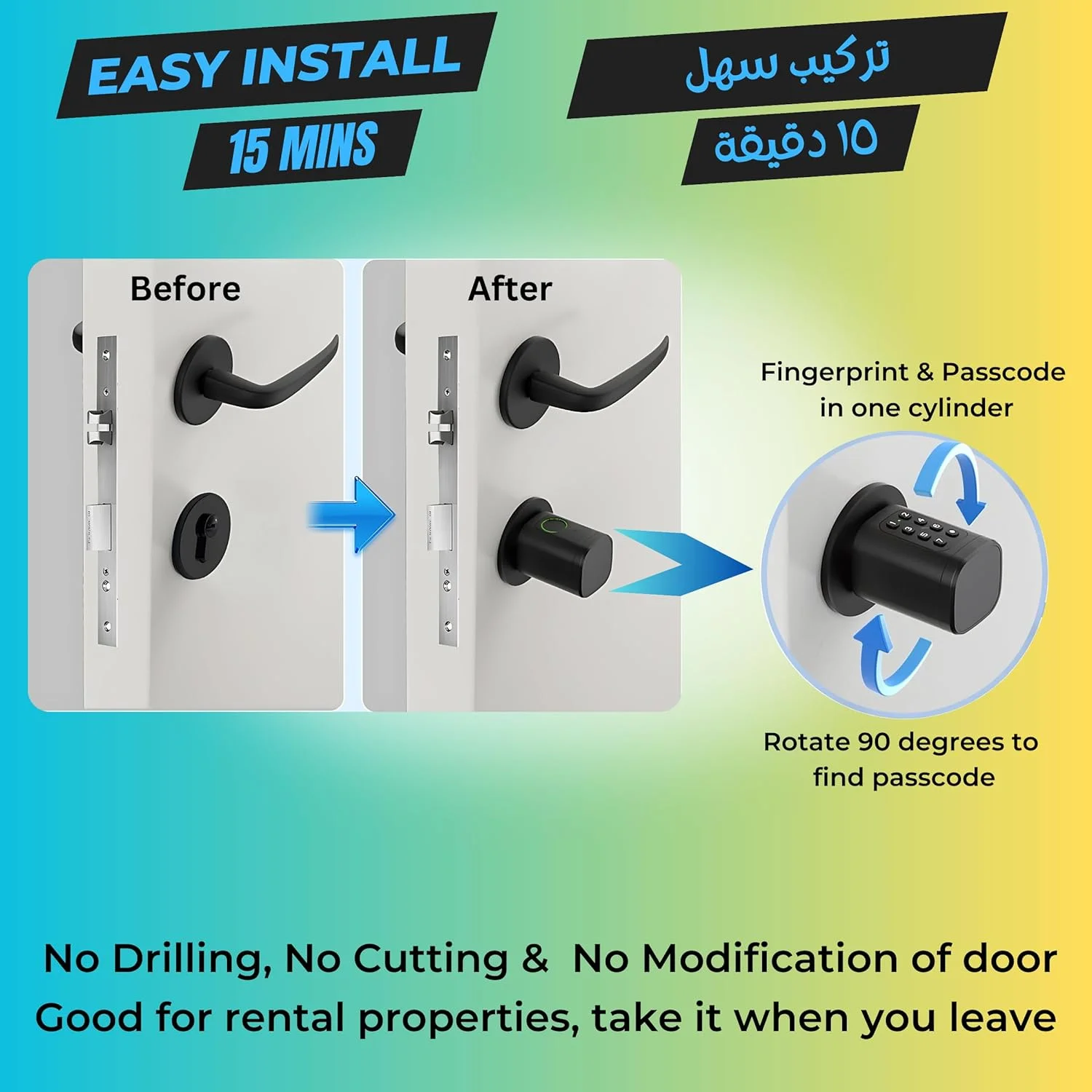 قفل درب هوشمند Altix CL1X TTLock | ورود بدون کلید | اثر انگشت و رمز عبور | بلوتوث | نصب آسان | ایده آل برای اجاره های تعطیلات | طول قابل تنظیم ایمن 60mm-90mm | کروم مرواریدی جدید