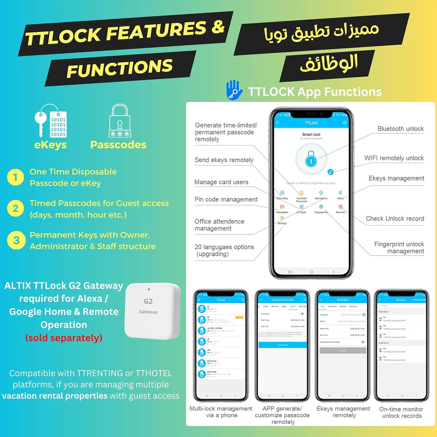 قفل درب هوشمند Altix CL1X TTLock | ورود بدون کلید | اثر انگشت و رمز عبور | بلوتوث | نصب آسان | ایده آل برای اجاره های تعطیلات | طول قابل تنظیم ایمن 60mm-90mm | کروم مرواریدی جدید