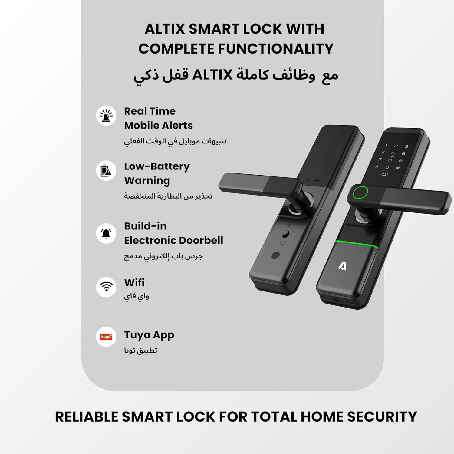 قفل درب هوشمند وای فای Altix R5 با اپلیکیشن Tuya – ورود بدون کلید 5 در 1 با اثر انگشت، رمز عبور، RFID، اپلیکیشن و کلید مکانیکی، طراحی مدرن و باریک برای خانه، دفتر و آپارتمان (نقره ای، NEW-TUYA-APP)