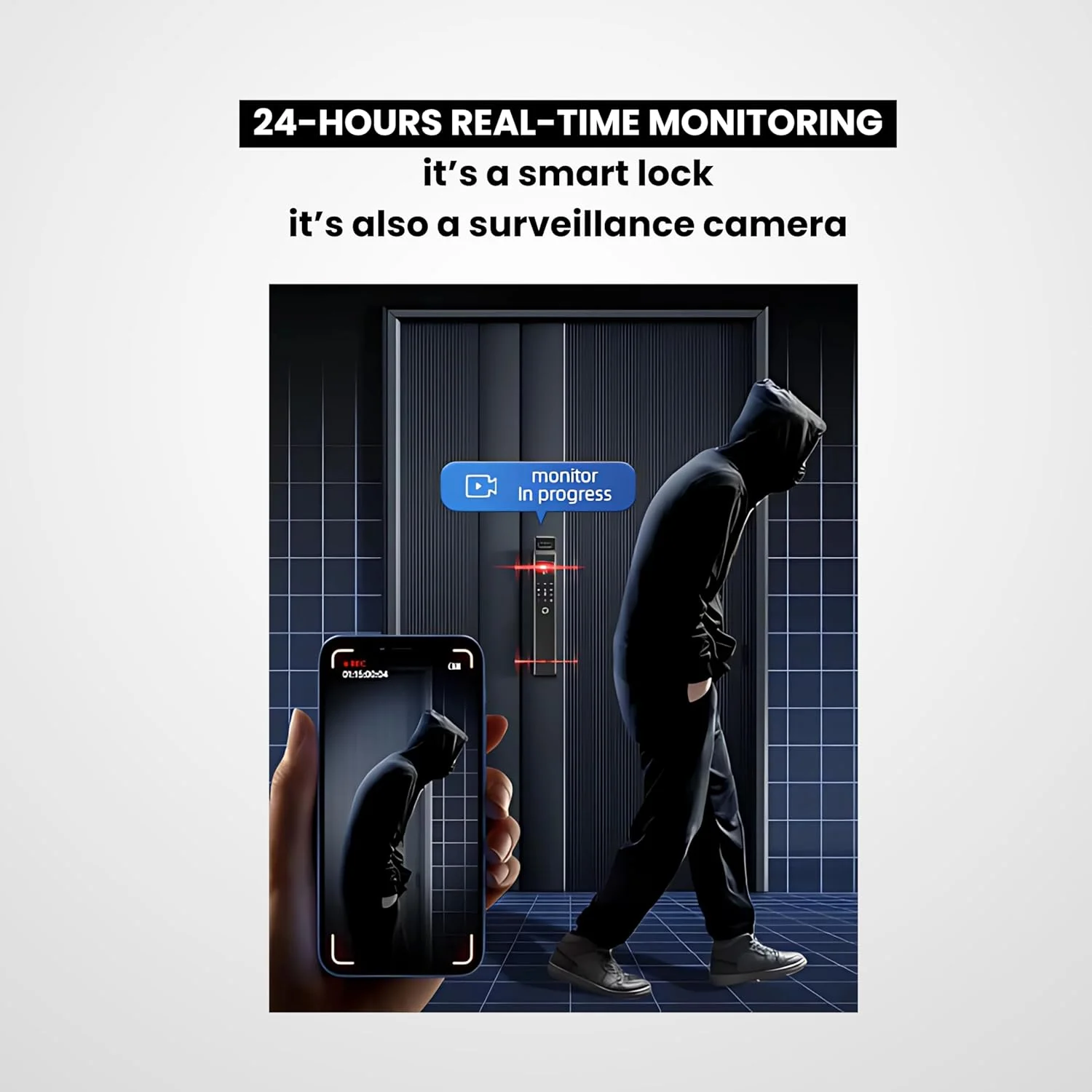 قفل هوشمند ممتاز Altix A7 PRO با قابلیت تشخیص چهره، اینترکام تصویری، ویدیوی زنده، اثر انگشت، رمز عبور و کارت IC، قفل درب ورودی بدون کلید پیشرفته با برنامه TT LOCK، ساخته شده از آلیاژ روی ممتاز (مشکی مات)