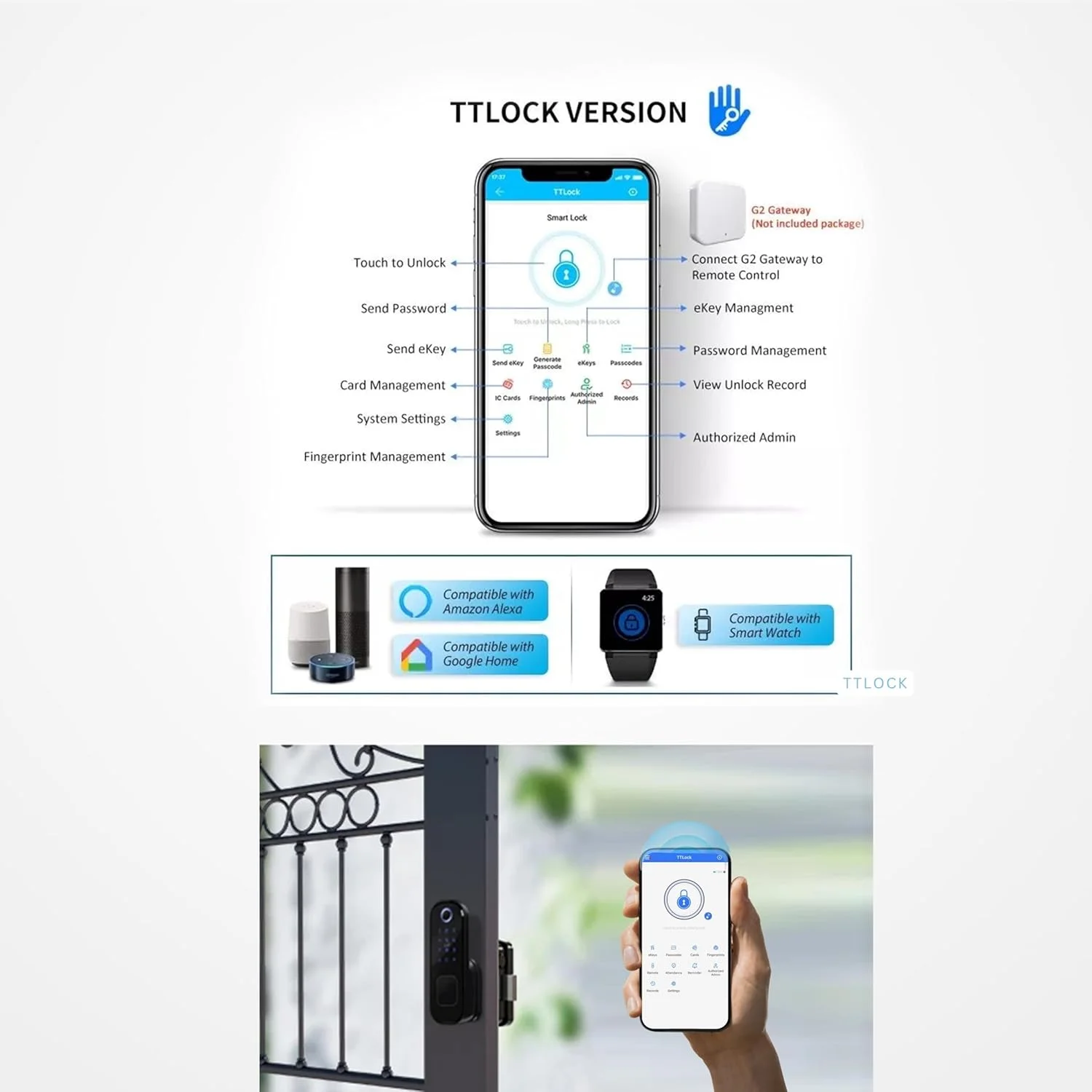 قفل ریم Altix S4FF با دسترسی دو طرفه قفل هوشمند با صفحه کلید، RFID و کنترل برنامه نصب آسان و ایمن برای خانه و محل کار (مشکی براق)