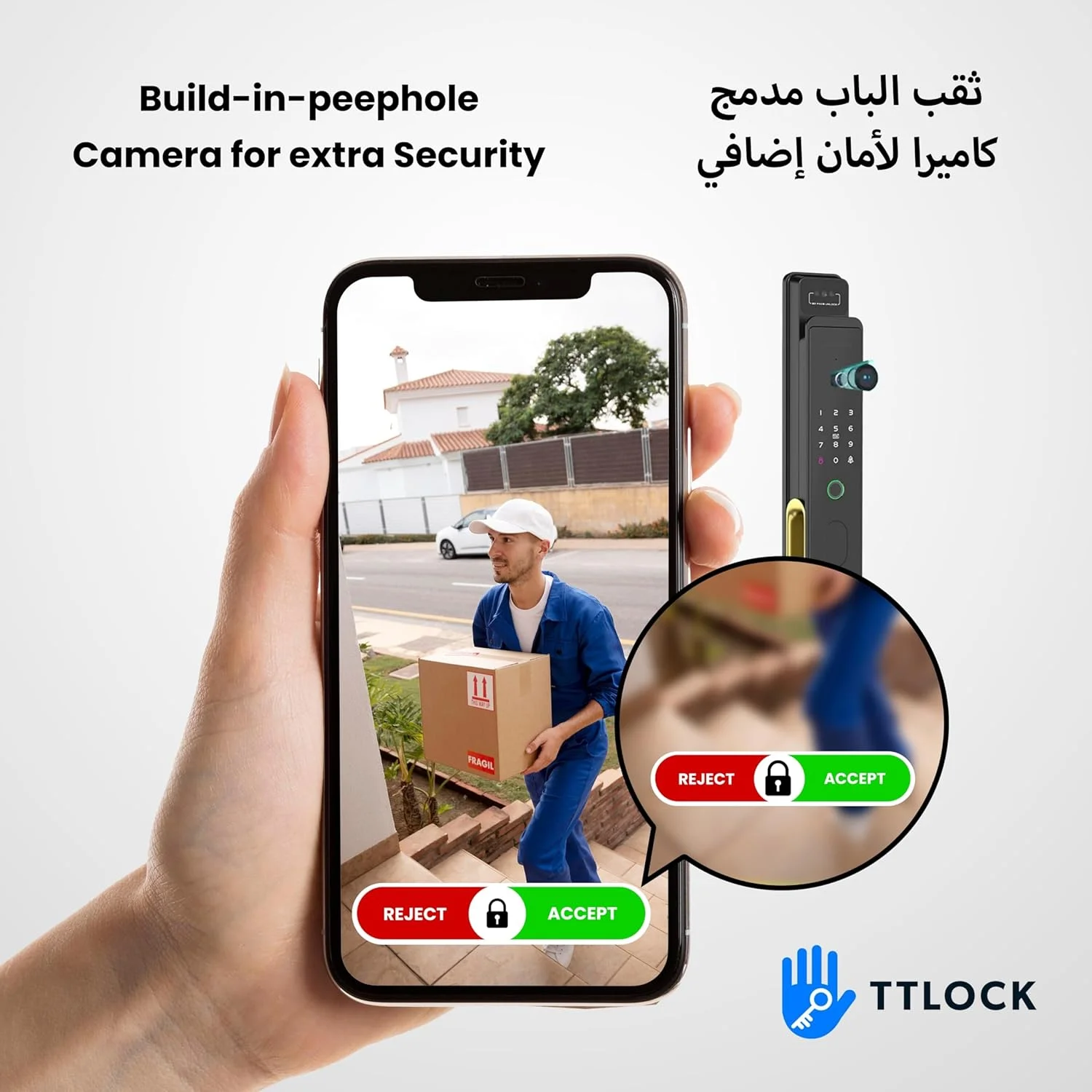 قفل هوشمند ممتاز Altix A7 PRO با قابلیت تشخیص چهره، اینترکام تصویری، ویدیوی زنده، اثر انگشت، رمز عبور و کارت IC، قفل درب ورودی بدون کلید پیشرفته با برنامه TT LOCK، ساخته شده از آلیاژ روی ممتاز (مشکی مات)