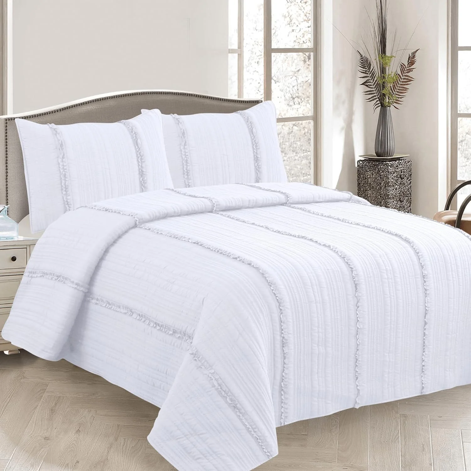 روتختی آیوال ام اس هوم تکس اینتریورز، رو تختی، روبالشی ساده و طرح دار، سایز: 220/240 + 2 عدد 50/70، جنس: 100% پنبه، کرم آیوال