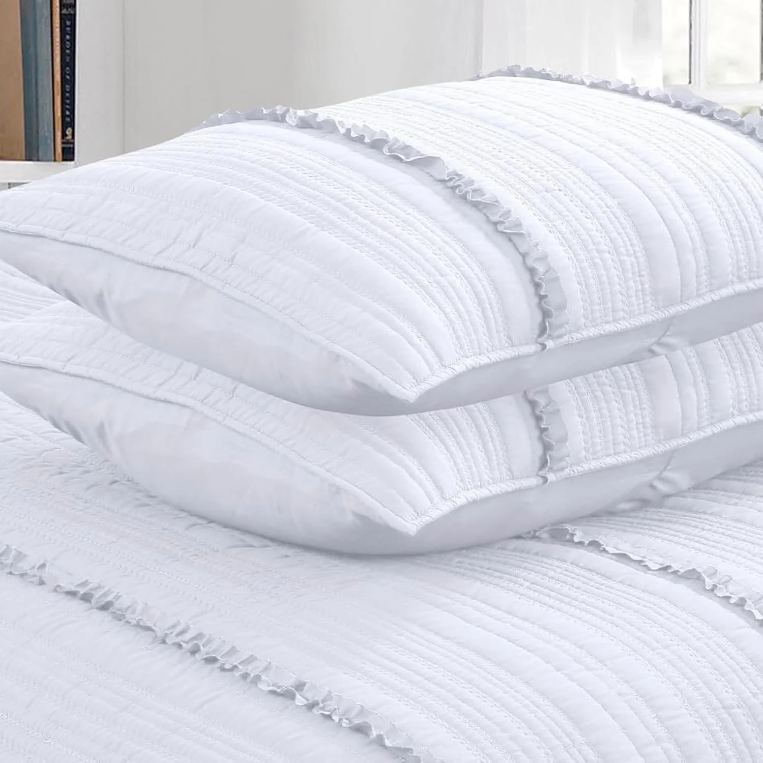 روتختی آیوال ام اس هوم تکس اینتریورز، رو تختی، روبالشی ساده و طرح دار، سایز: 220/240 + 2 عدد 50/70، جنس: 100% پنبه، کرم آیوال