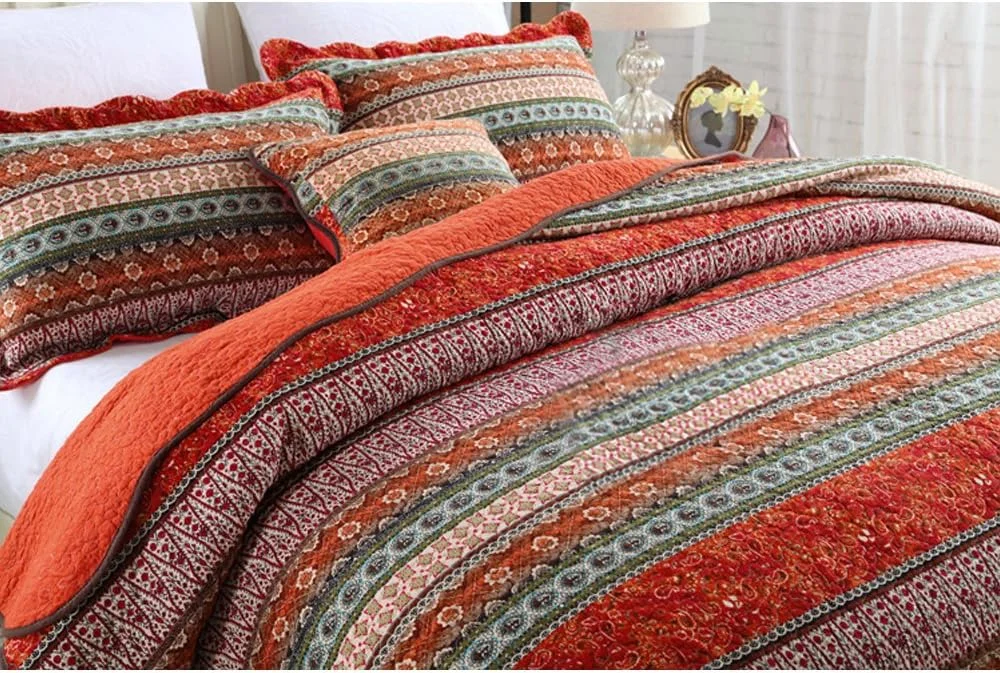 ست روتختی تکه دوزی شده 3 تکه پنبه ای راه راه کلاسیک NEWLAKE، سایز کوئین