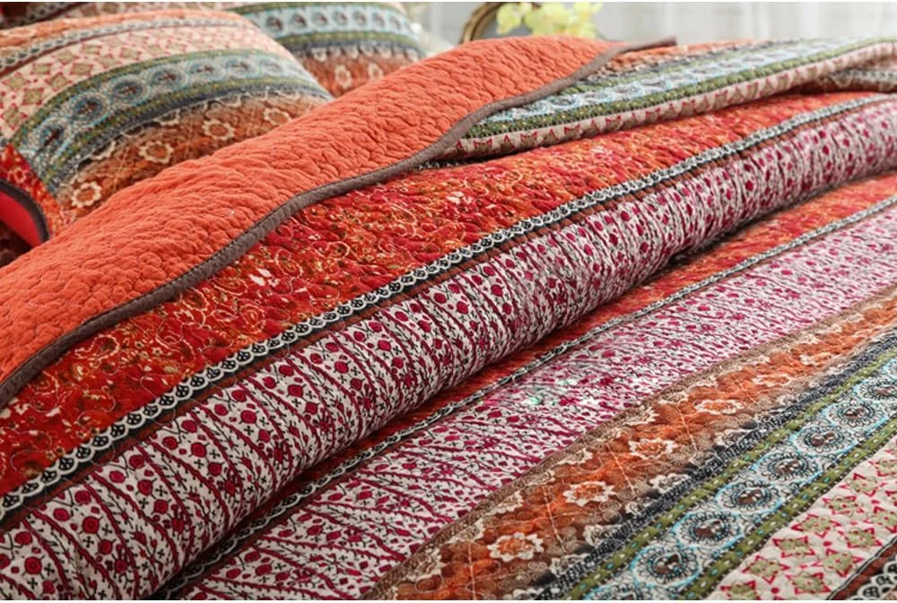 ست روتختی تکه دوزی شده 3 تکه پنبه ای راه راه کلاسیک NEWLAKE، سایز کوئین