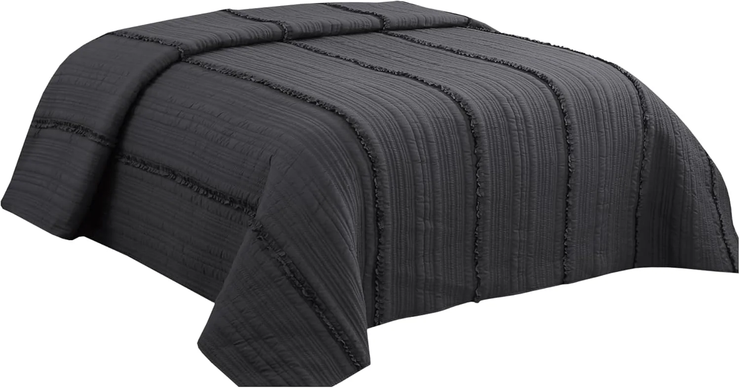 روتختی ام اس هوم تکس مدل Ival، رو انداز تخت، روبالشتی ساده و برجسته، سایز: 150/220 + 1 عدد 50/70، جنس: 100% پنبه، رنگ: IVAL خاکستری تیره