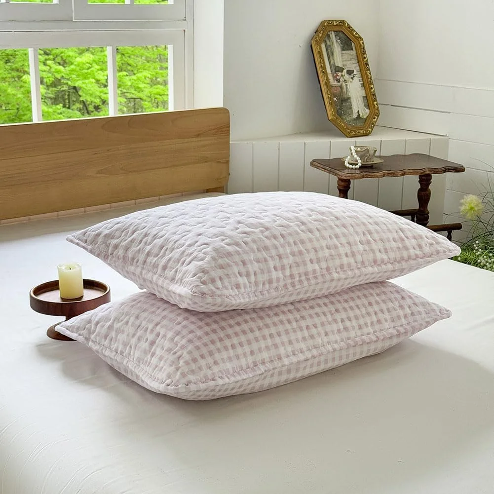 ست لحاف کینگ پینک گینگهام NSNLGSGC، روتختی کینگ پینک پلاد میکروفیبر نرم و از قبل شسته شده، لحاف تابستانی سبک وزن طرح دار، رو تختی شبکه ای برای تمام فصول