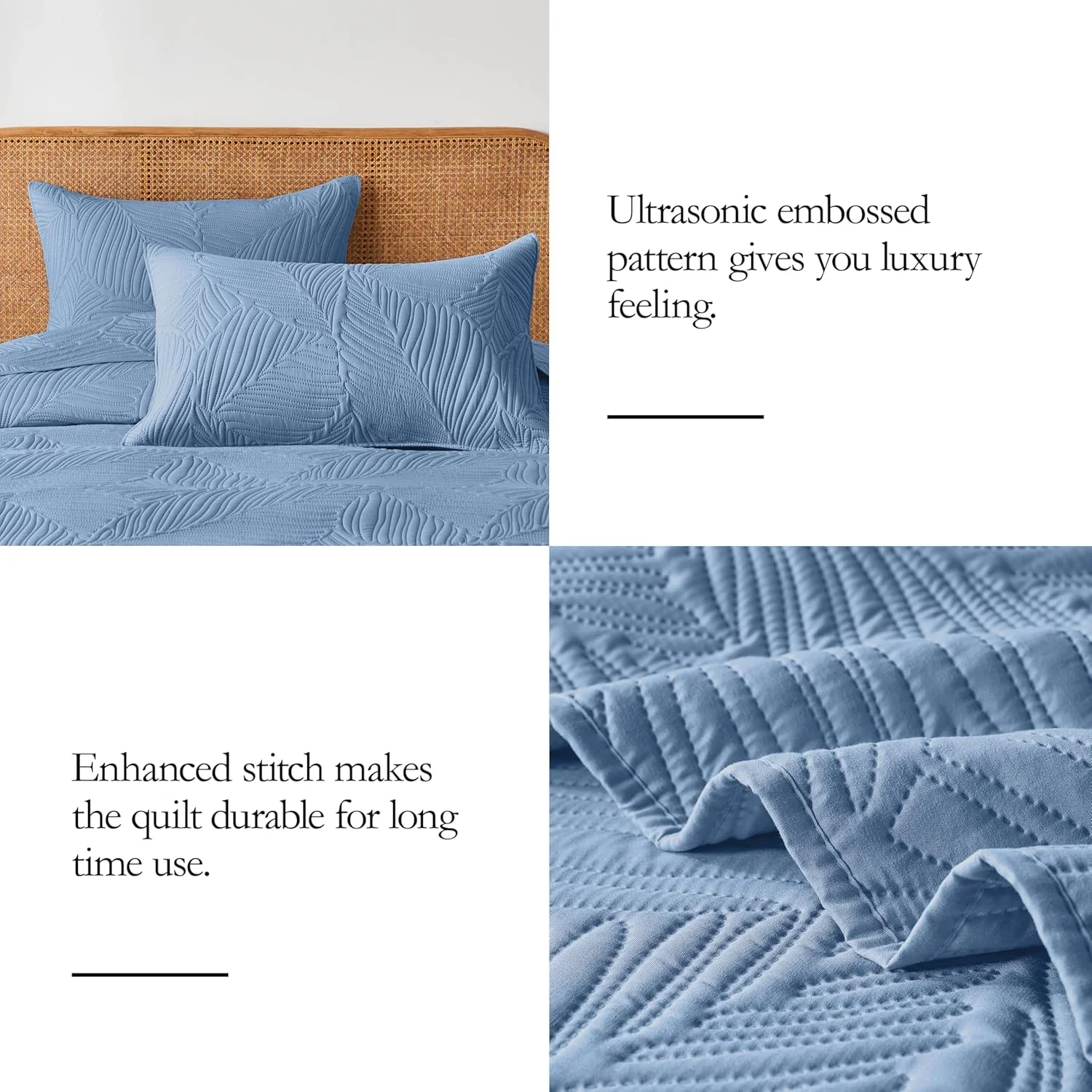 ست روتختی لحاف دار دونفره OARAGE، نرم و سبک، خاکستری مایل به آبی با طرح برگ، رو تختی میکروفایبر اولتراسونیک سایز کامل برای تمام فصول (1 لحاف، 2 روبالشی)