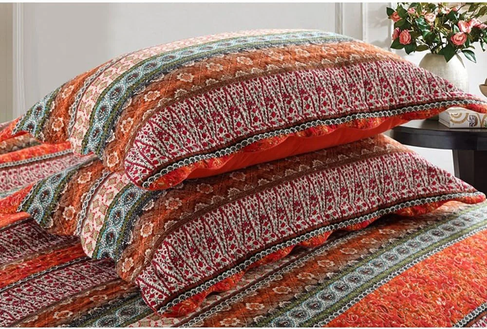 ست روتختی تکه دوزی شده 3 تکه پنبه ای راه راه کلاسیک NEWLAKE، سایز کوئین