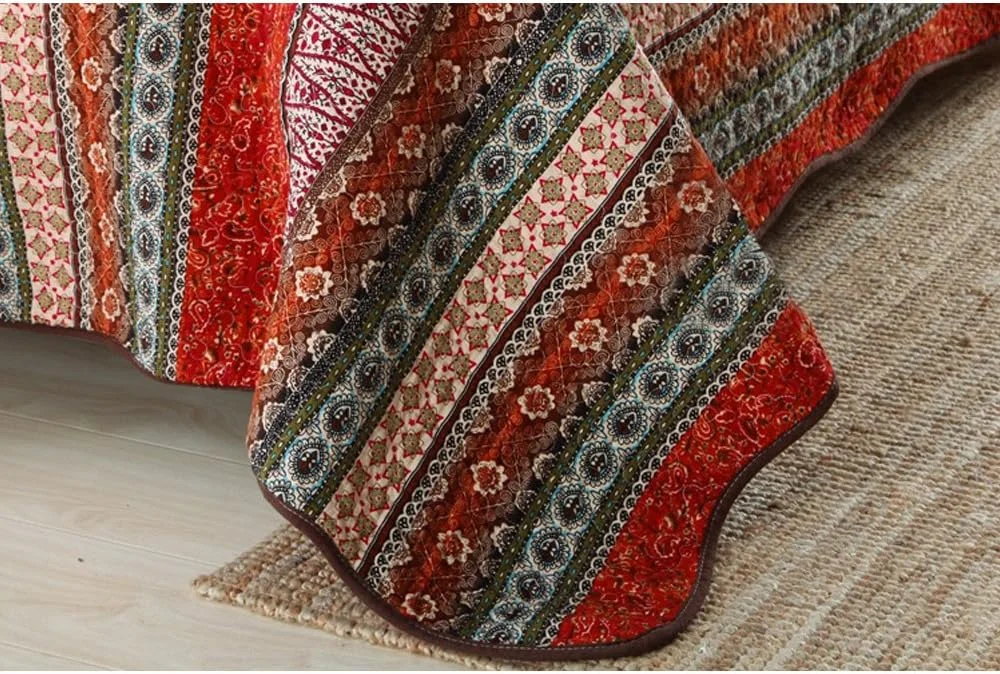 ست روتختی تکه دوزی شده 3 تکه پنبه ای راه راه کلاسیک NEWLAKE، سایز کوئین