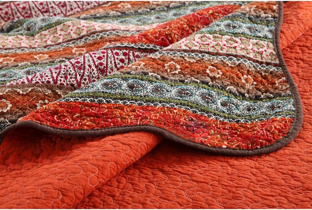 ست روتختی تکه دوزی شده 3 تکه پنبه ای راه راه کلاسیک NEWLAKE، سایز کوئین