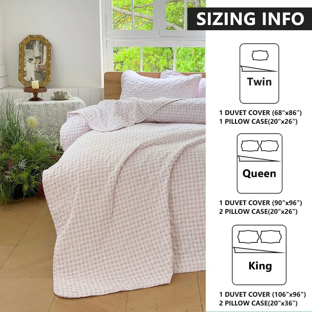 ست لحاف کینگ پینک گینگهام NSNLGSGC، روتختی کینگ پینک پلاد میکروفیبر نرم و از قبل شسته شده، لحاف تابستانی سبک وزن طرح دار، رو تختی شبکه ای برای تمام فصول