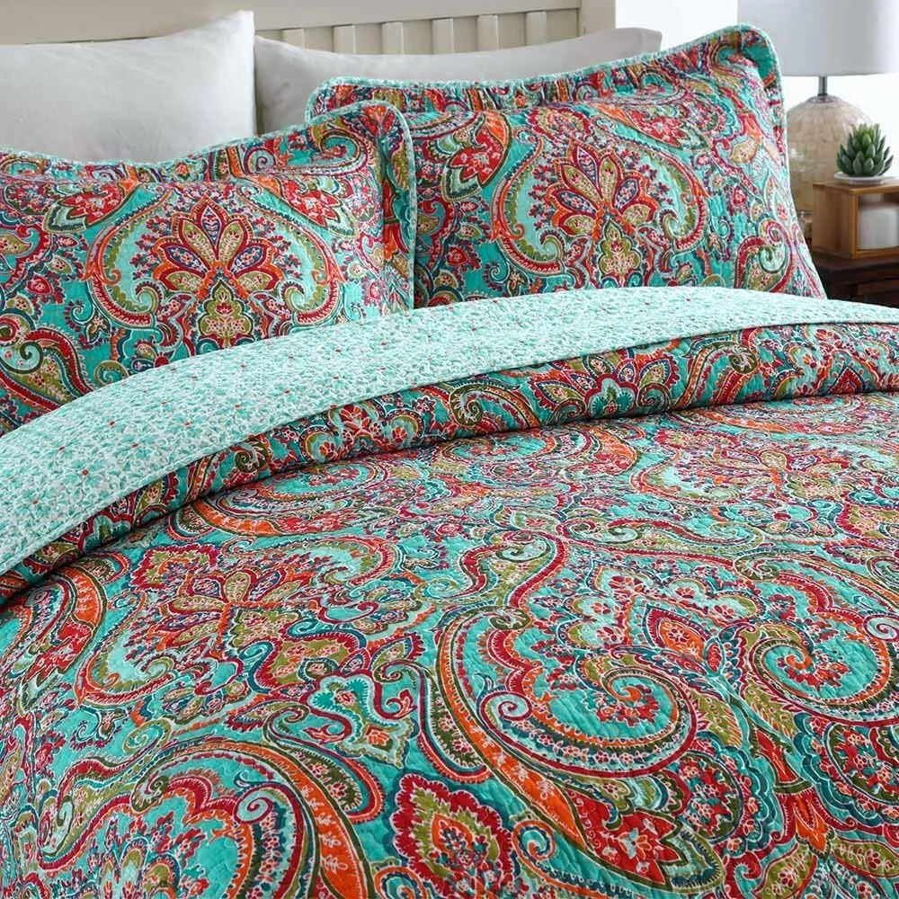 ست روتختی پنبه ای نیولیک - ست رو تختی تکه دوزی شده دو طرفه، طرح گلدار اروپایی، سایز کینگ