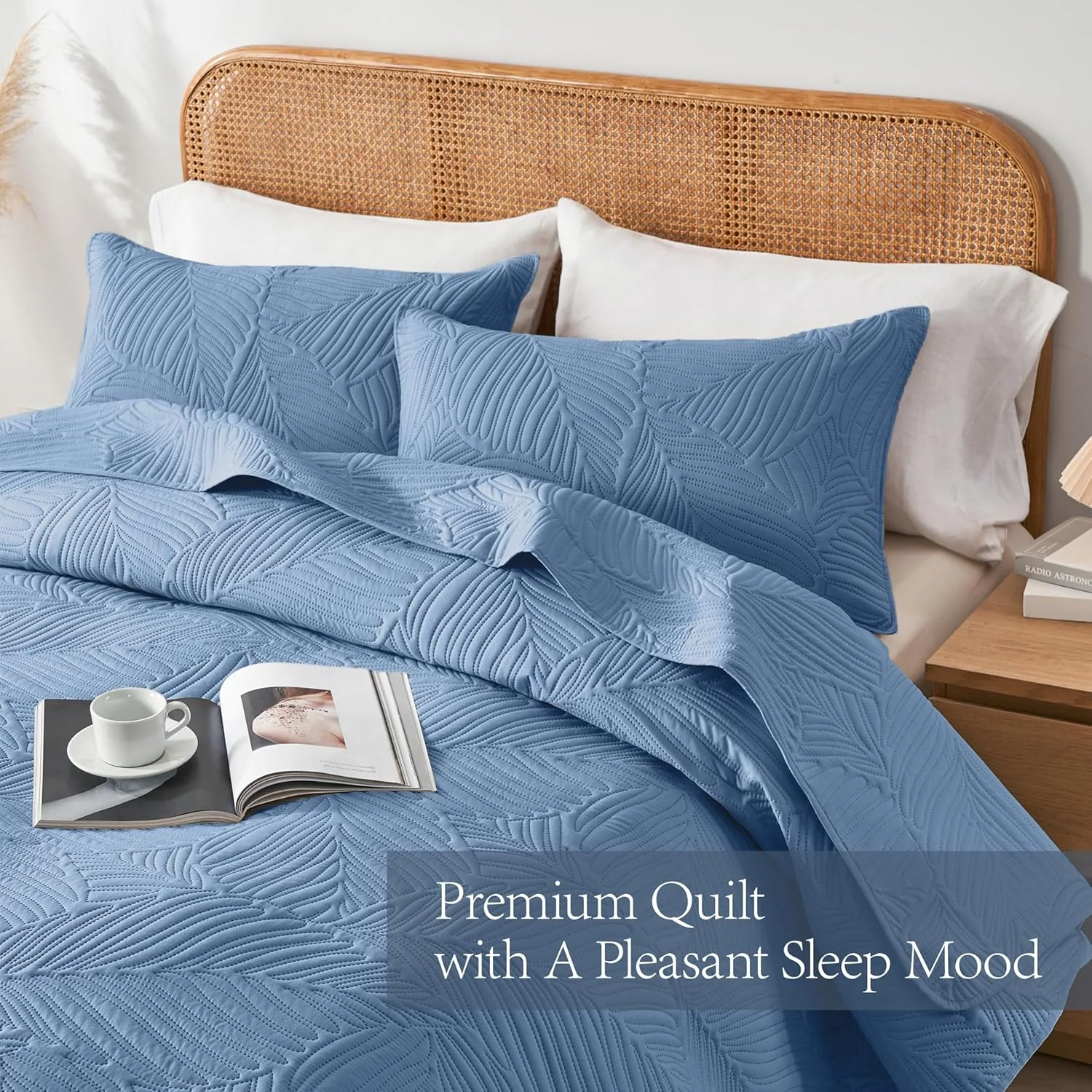 ست روتختی لحاف دار دونفره OARAGE، نرم و سبک، خاکستری مایل به آبی با طرح برگ، رو تختی میکروفایبر اولتراسونیک سایز کامل برای تمام فصول (1 لحاف، 2 روبالشی)