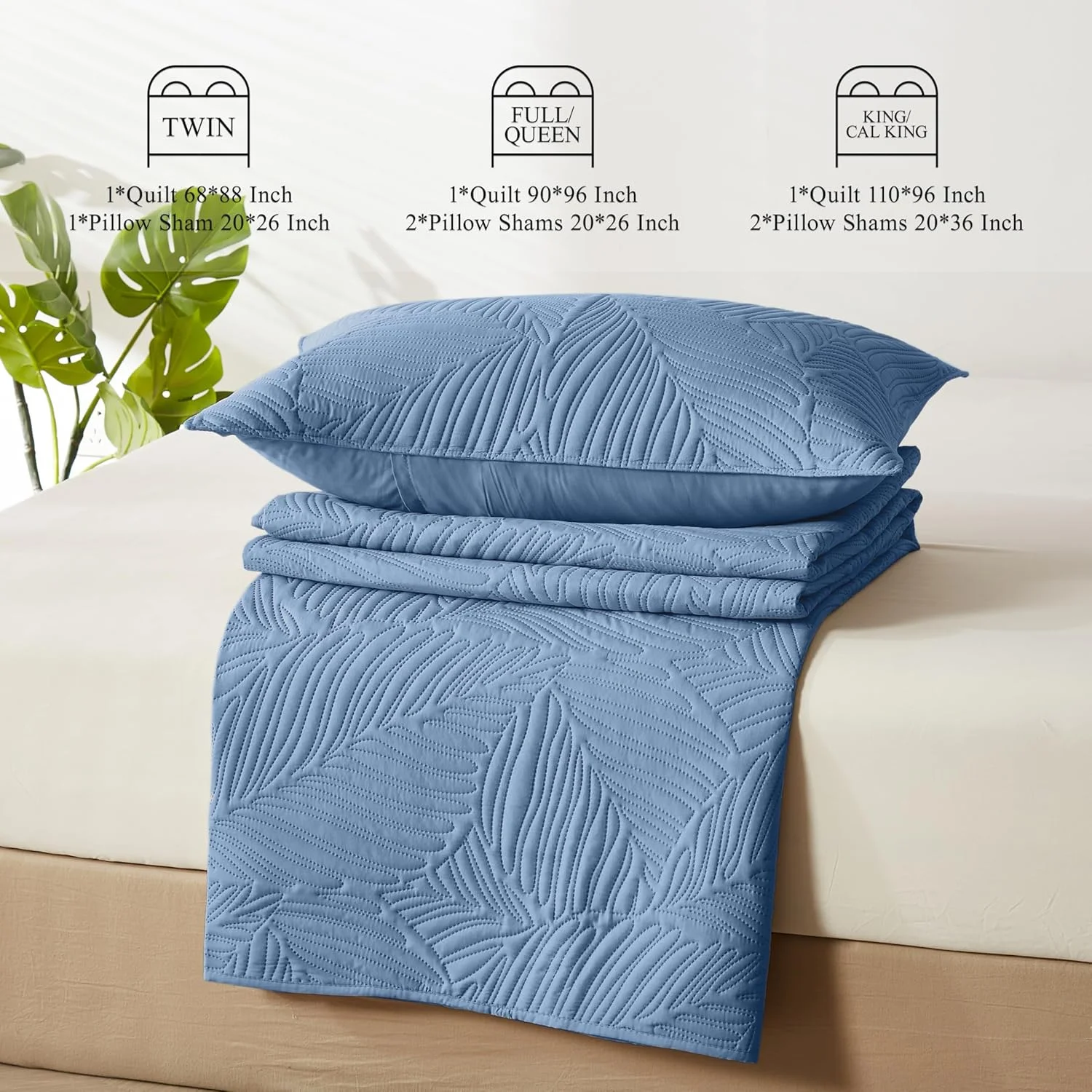 ست روتختی لحاف دار دونفره OARAGE، نرم و سبک، خاکستری مایل به آبی با طرح برگ، رو تختی میکروفایبر اولتراسونیک سایز کامل برای تمام فصول (1 لحاف، 2 روبالشی)