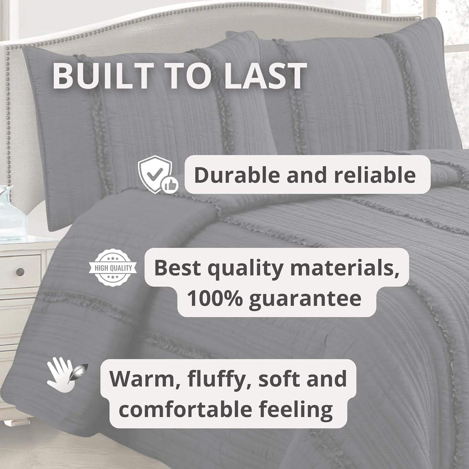 روتختی ام اس هوم تکس مدل Ival، رو انداز تخت، روبالشتی ساده و برجسته، سایز: 150/220 + 1 عدد 50/70، جنس: 100% پنبه، رنگ: IVAL خاکستری تیره