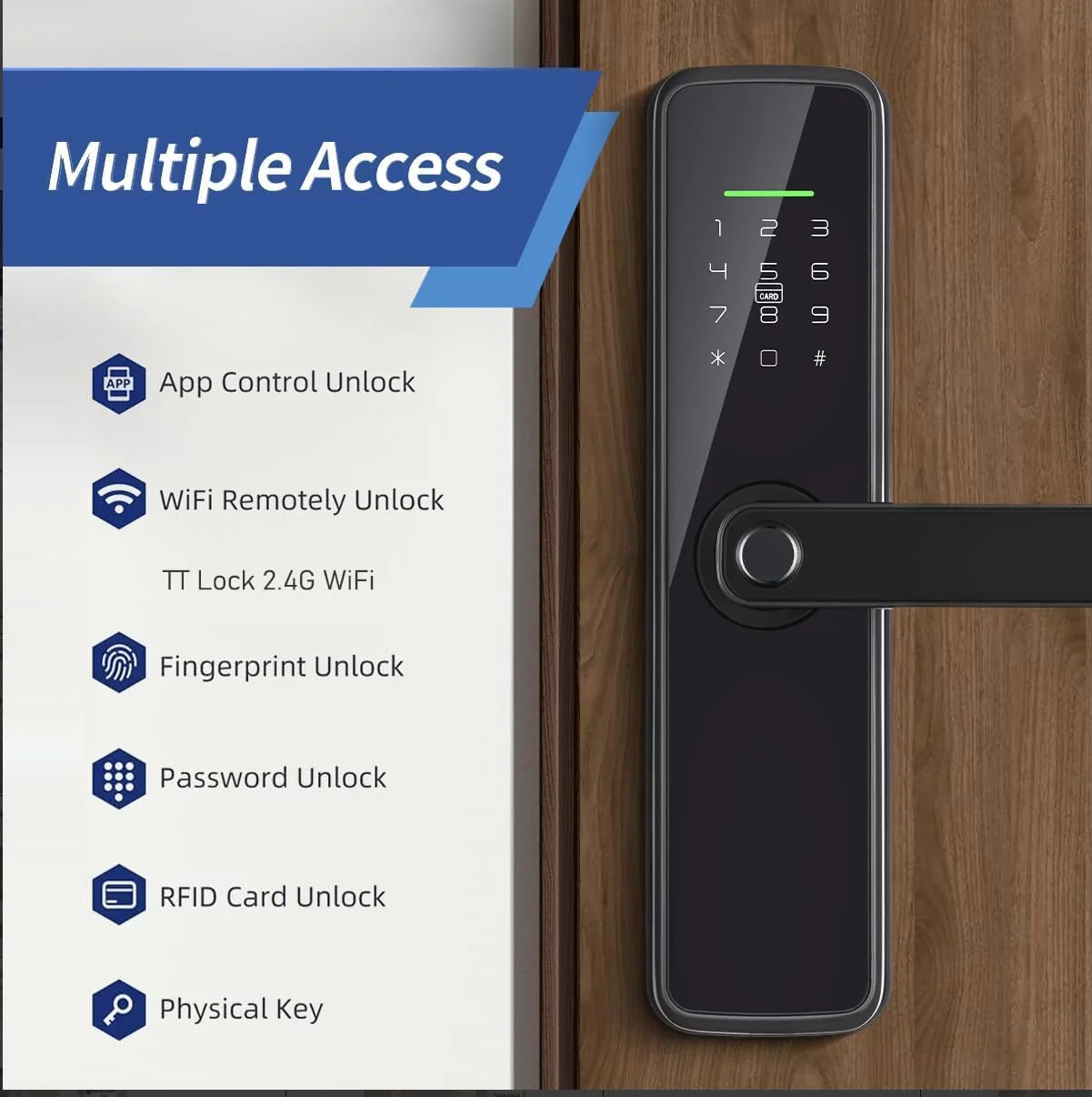 قفل هوشمند، قفل درب اثر انگشتی وای فای و بلوتوث 2 در 1 با صفحه کلید، نسخه GCC، کنترل برنامه، ورود بدون کلید برای اتاق، گاراژ، دفتر، آپارتمان