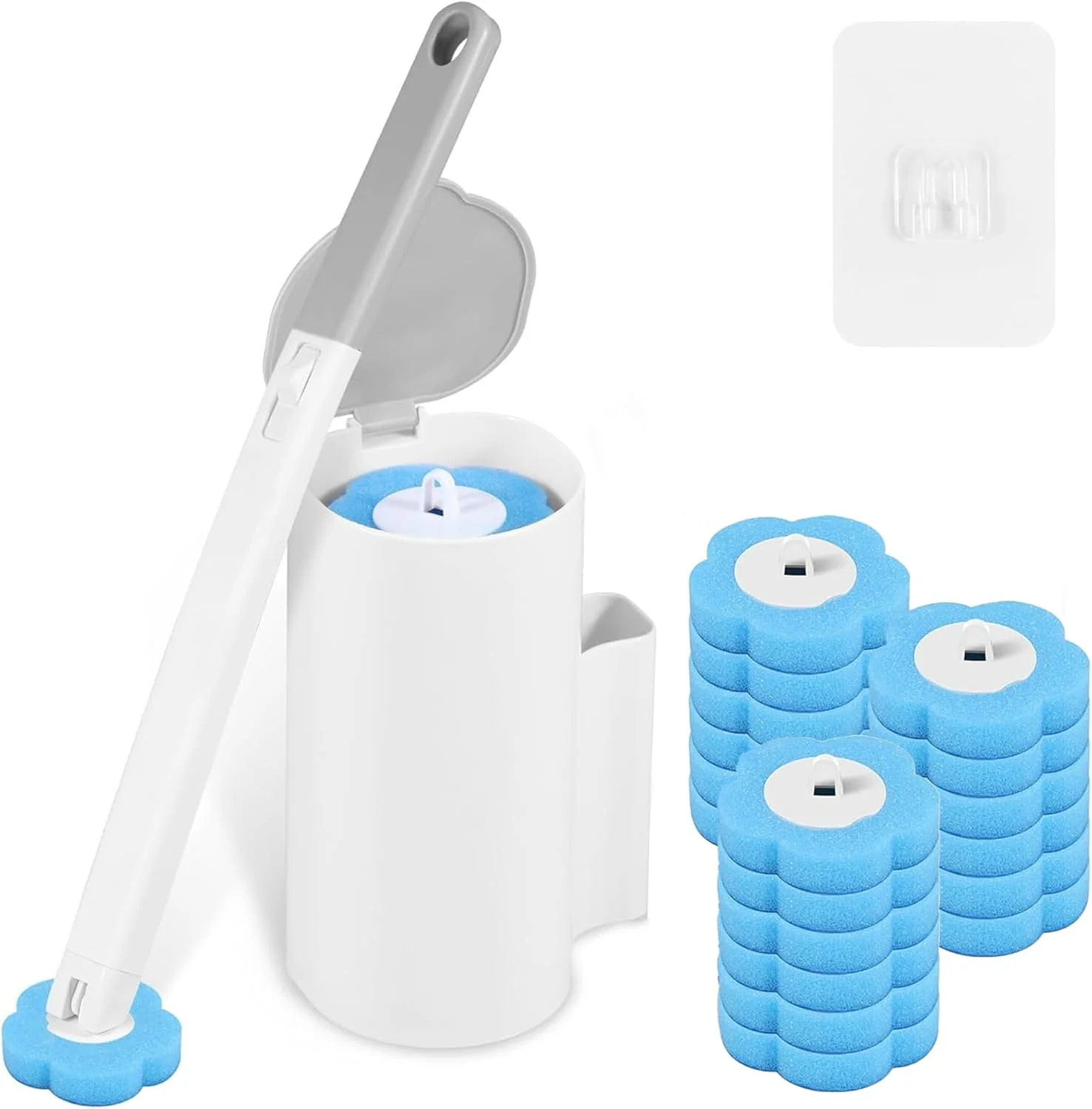 برس تمیز کننده کاسه توالت یکبار مصرف NeoStyle، دسته و نگهدارنده برس توالت به همراه 24 عدد سری یدکی، کیت دسته برس توالت قابل نصب روی دیوار مناسب برای حمام