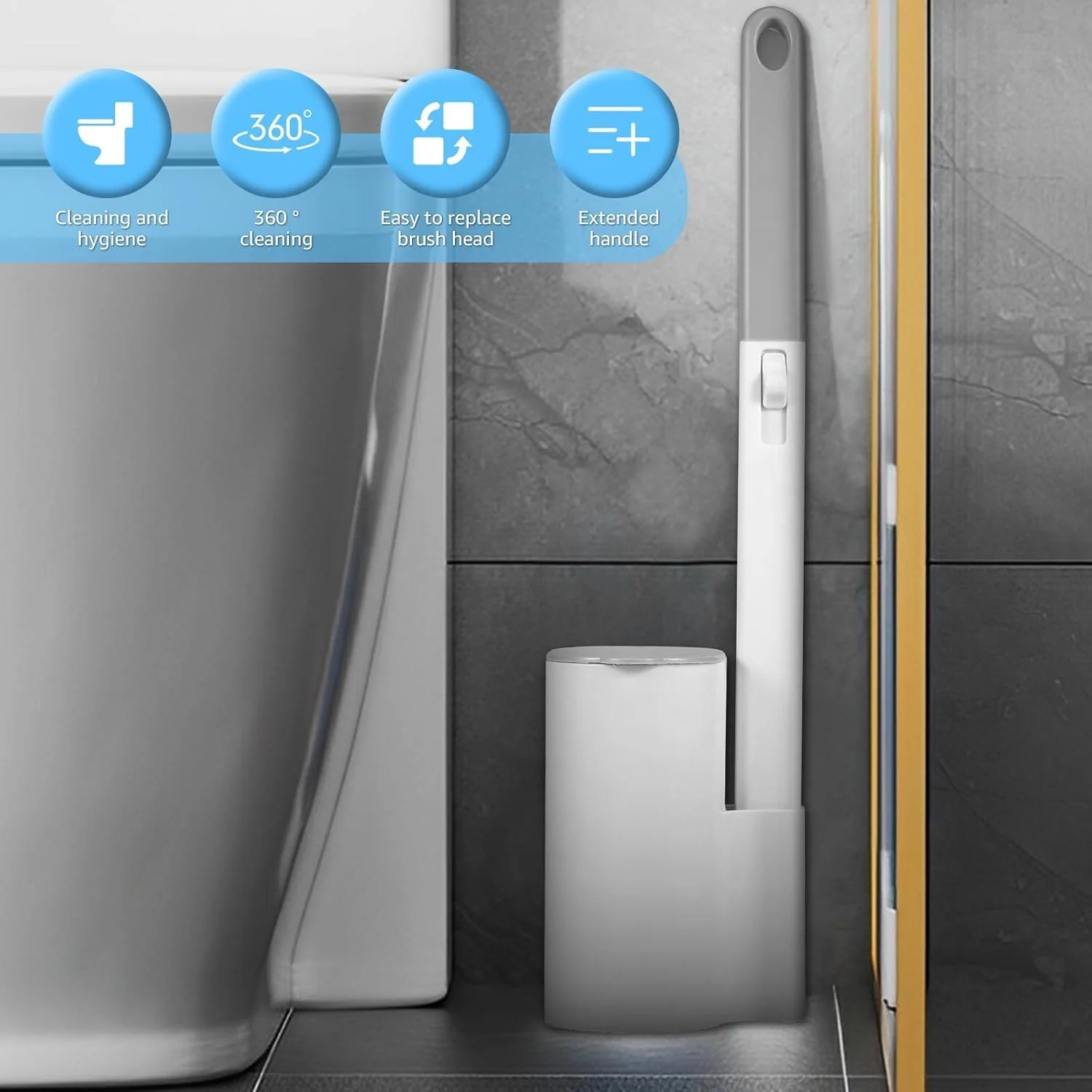 برس تمیز کننده کاسه توالت یکبار مصرف NeoStyle، دسته و نگهدارنده برس توالت به همراه 24 عدد سری یدکی، کیت دسته برس توالت قابل نصب روی دیوار مناسب برای حمام