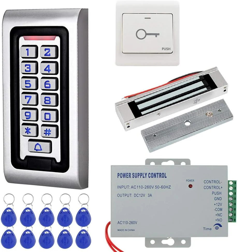 کیت سیستم کنترل دسترسی صفحه کلید RFID مدل Kadongli KDL با قفل مغناطیسی برقی 180 کیلوگرم / 350 پوند و دکمه خروج برای سیستم ورود تک درب