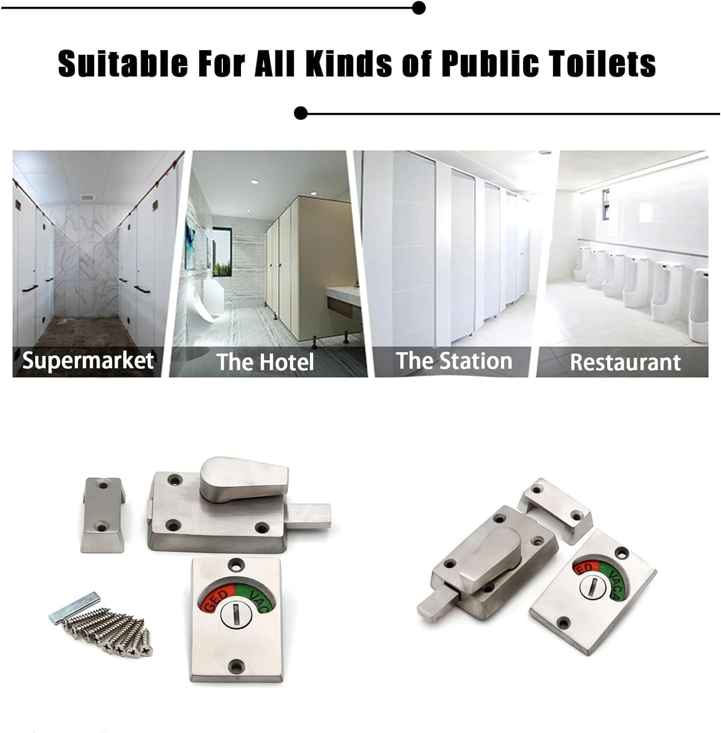 قفل نشانگر زبانه ای، قفل حریم خصوصی سرویس بهداشتی با آلیاژ روی، قفل درب توالت و سرویس بهداشتی نشانگر خالی/اشغال (1 عدد)