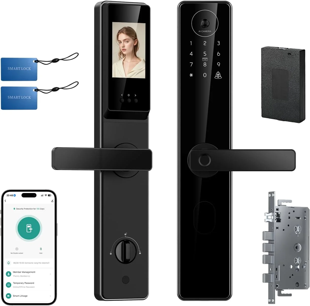 قفل درب هوشمند با اینترکام تصویری اثر انگشت با دوربین - صفحه کلید دیجیتال الکترونیکی بدون کلید