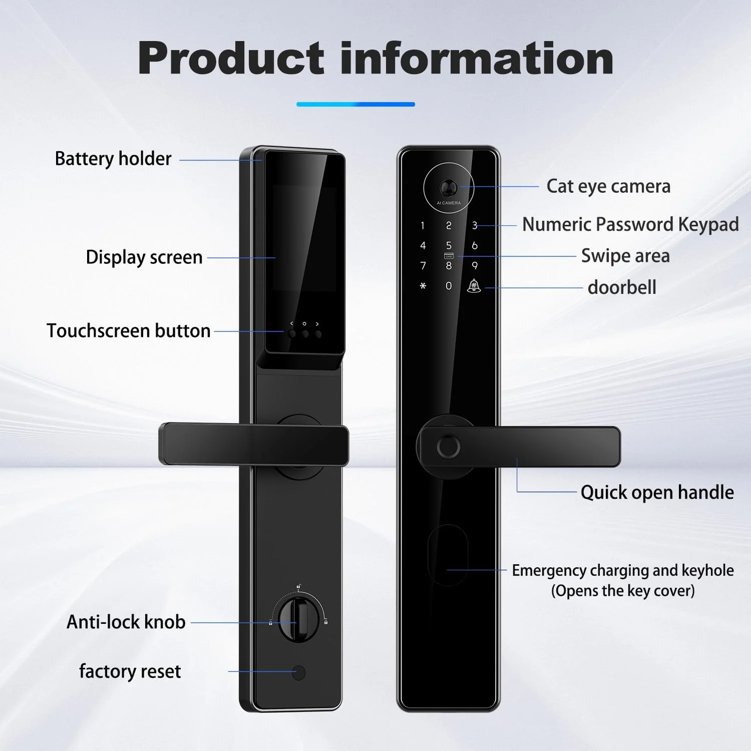 قفل درب هوشمند با اینترکام تصویری اثر انگشت با دوربین - صفحه کلید دیجیتال الکترونیکی بدون کلید قفل درب هوشمند با اینترکام تصویری اثر انگشت با دوربین - صفحه کلید دیجیتال الکترونیکی بدون کلید
