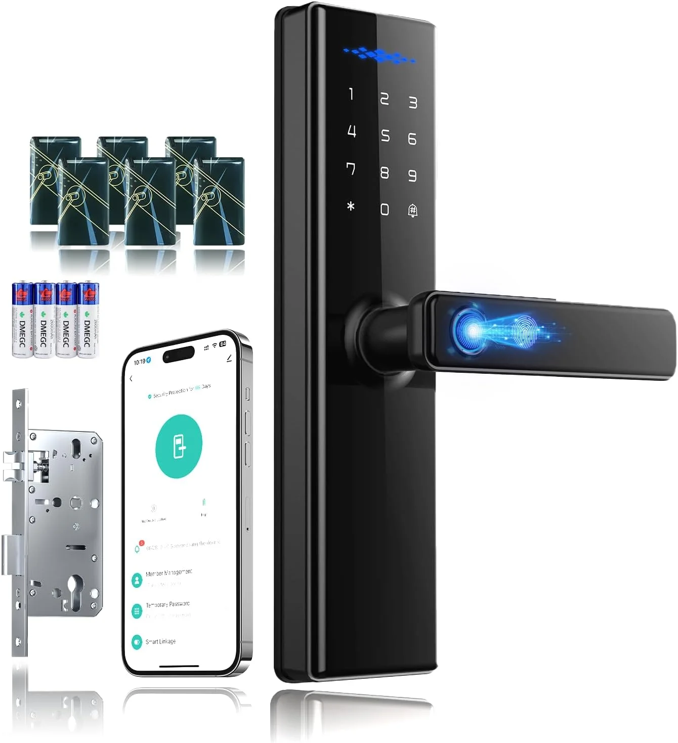 قفل هوشمند Makayuron، قفل Tuya نسخه وای فای، قفل درب هوشمند باز کردن قفل با اثر انگشت، NFC، رمز عبور، از راه دور، کلید مکانیکی. مورتایز 4585، پشتیبانی از 9 زبان (شامل عربی) (B302، مشکی)