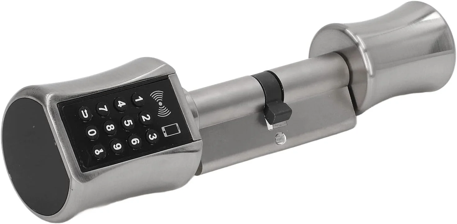 قفل درب هوشمند بدون کلید با رمز عبور، 3 عدد کارت RFID، رابط اضطراری، قفل درب بدون کلید استیل ضد زنگ، قفل سیلندر هوشمند برنجی کم مصرف برای درب های امنیتی چوبی و آهنی