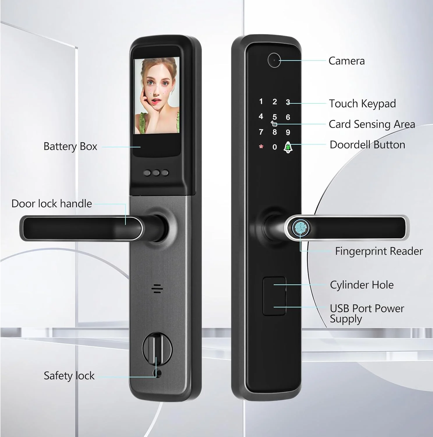 قفل درب هوشمند Makayuron، چشمی، اثر انگشت، ورود بدون کلید با دستگیره - قفل دیجیتال الکترونیکی با صفحه کلید - TuyaWiFi شامل باتری (S07، مشکی)