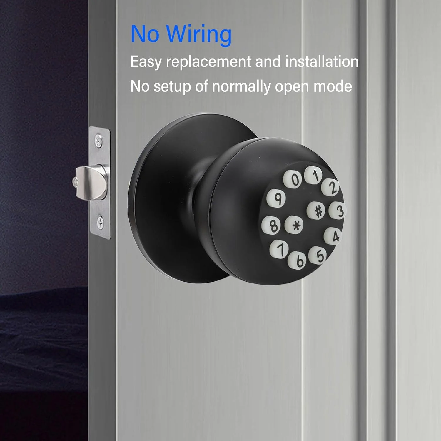 دستگیره درب رمزدار Luocute با قفل و کلید، دستگیره گرد دیجیتال با دسته ضد لغزش، نصب آسان برای درب های با ضخامت 35 تا 55 میلی متر، 45 کاربر