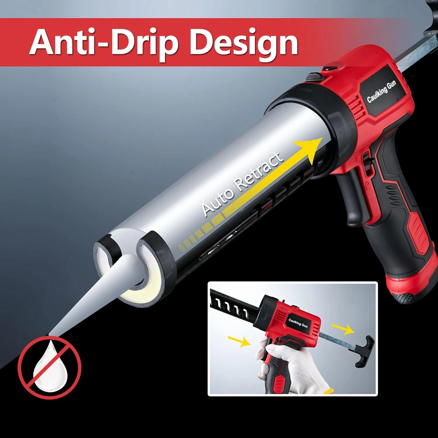 تفنگ درزگیر MARSOSAUR، تفنگ درزگیر برقی بدون چکه با نیروی رانش 300 کیلوگرم، تفنگ سیلیکونی بی سیم با فناوری جریان ثابت، تفنگ درزگیر سبک وزن 10 اونسی با چراغ LED