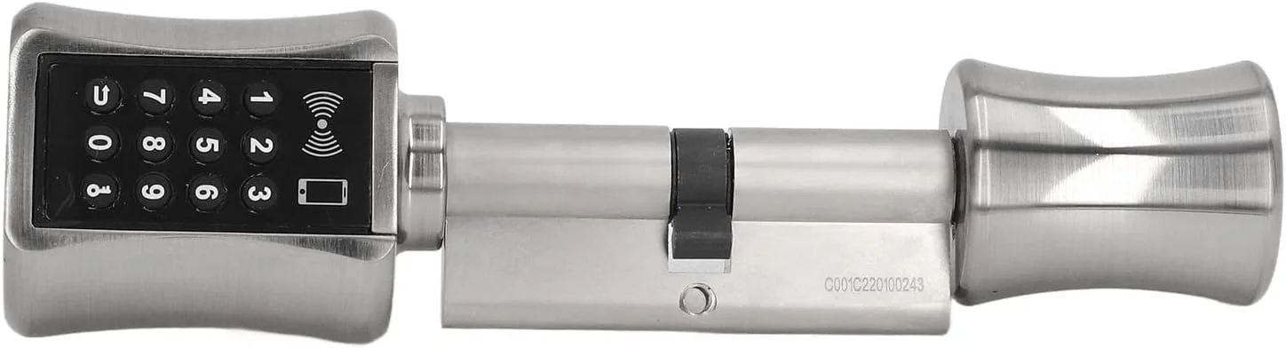 قفل درب هوشمند بدون کلید با رمز عبور، 3 عدد کارت RFID، رابط اضطراری، قفل درب بدون کلید استیل ضد زنگ، قفل سیلندر هوشمند برنجی کم مصرف برای درب های امنیتی چوبی و آهنی