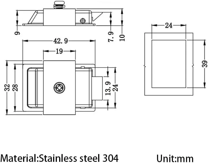 قفل پدالی استیل ضد زنگ، قفل پدالی کوچک مناسب برای درب کابینت های برقی، قفل پدالی مینیاتوری توکار با سوراخ نصب 1.53 اینچ طول و 0.96 اینچ عرض قفل پدالی استیل ضد زنگ، قفل پدالی کوچک مناسب برای درب کابینت های برقی، قفل پدالی مینیاتوری توکار با سوراخ نصب 1.53 اینچ طول و 0.96 اینچ عرض