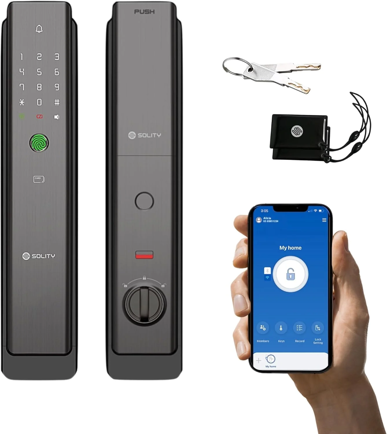 قفل درب هوشمند پریمیوم Solity GEA-1000BK – دارای وای فای داخلی، اثر انگشت، پین، کارت RFID و دسترسی از طریق اپلیکیشن موبایل، اپلیکیشن هوشمند Solity، ساخت کره