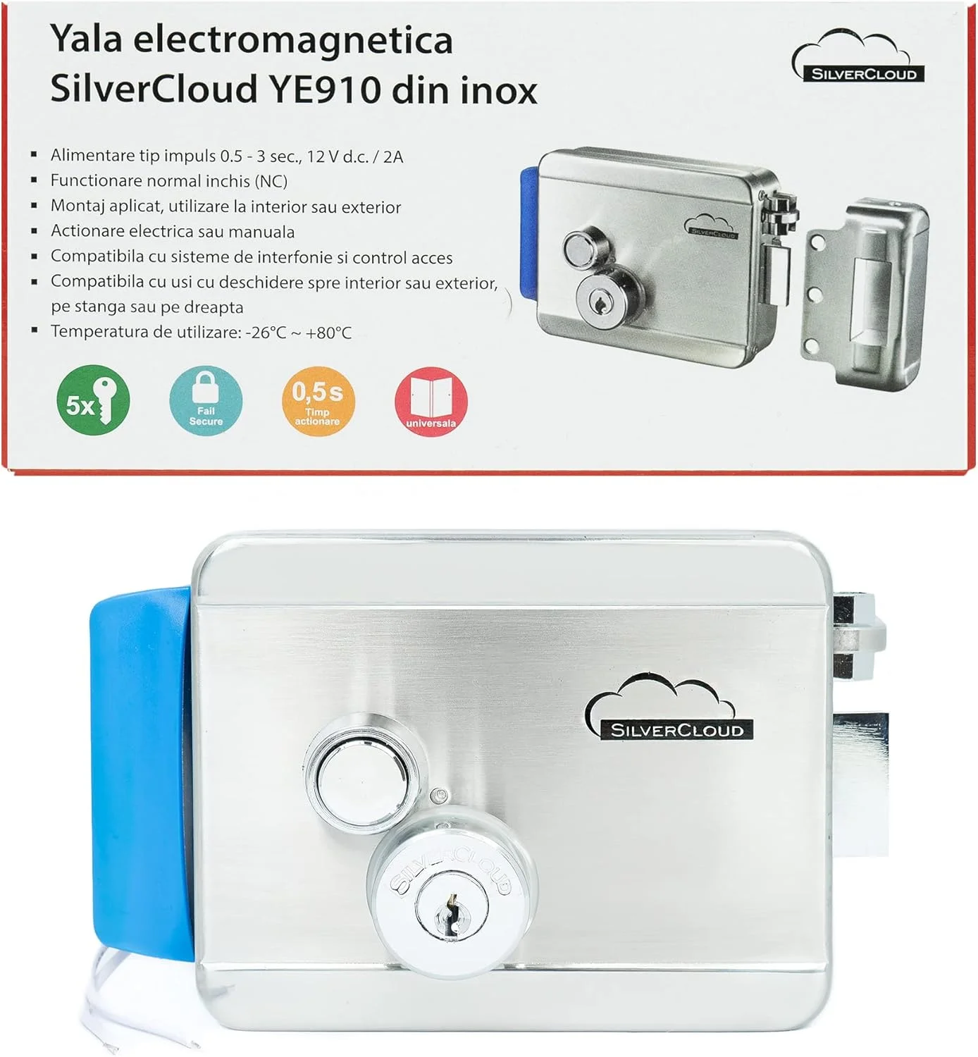 قفل ریموت برقی SilverCloud مدل YE910 برای درب های چپ و راست بازشو NC Fail-Secure