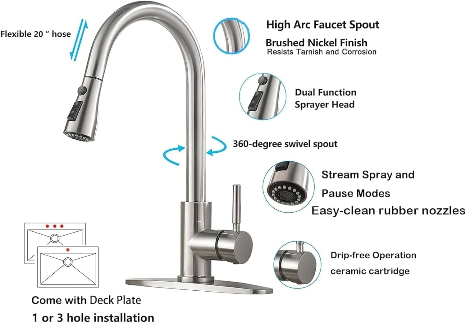 شیرآلات آشپزخانه Last page® با اسپری کشویی، شیر سینک تجاری نوار لباسشویی RV با قوس بلند نیکل برس خورده، شیرآلات تک دسته استیل ضد زنگ 1 یا 3 سوراخ برای سینک آشپزخانه با صفحه عرشه شیرآلات آشپزخانه Last page® با اسپری کشویی، شیر سینک تجاری نوار لباسشویی RV با قوس بلند نیکل برس خورده، شیرآلات تک دسته استیل ضد زنگ 1 یا 3 سوراخ برای سینک آشپزخانه با صفحه عرشه