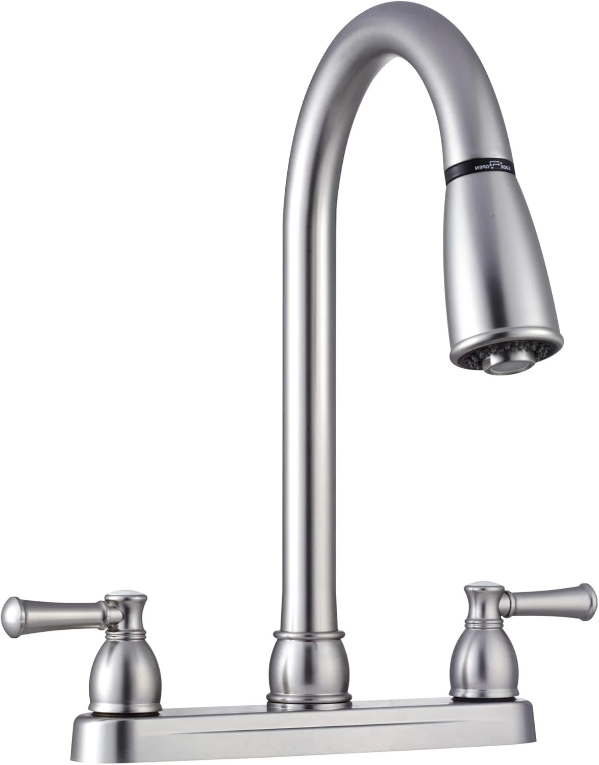 شیر آشپزخانه اهرمی دوگانه غیر فلزی کشویی RV Dura Faucet (DF-PK350L-SN) - شیر جایگزین برای موتور هوم، چرخ پنجم، تریلر، کمپر - (نیکل ساتن برس خورده)