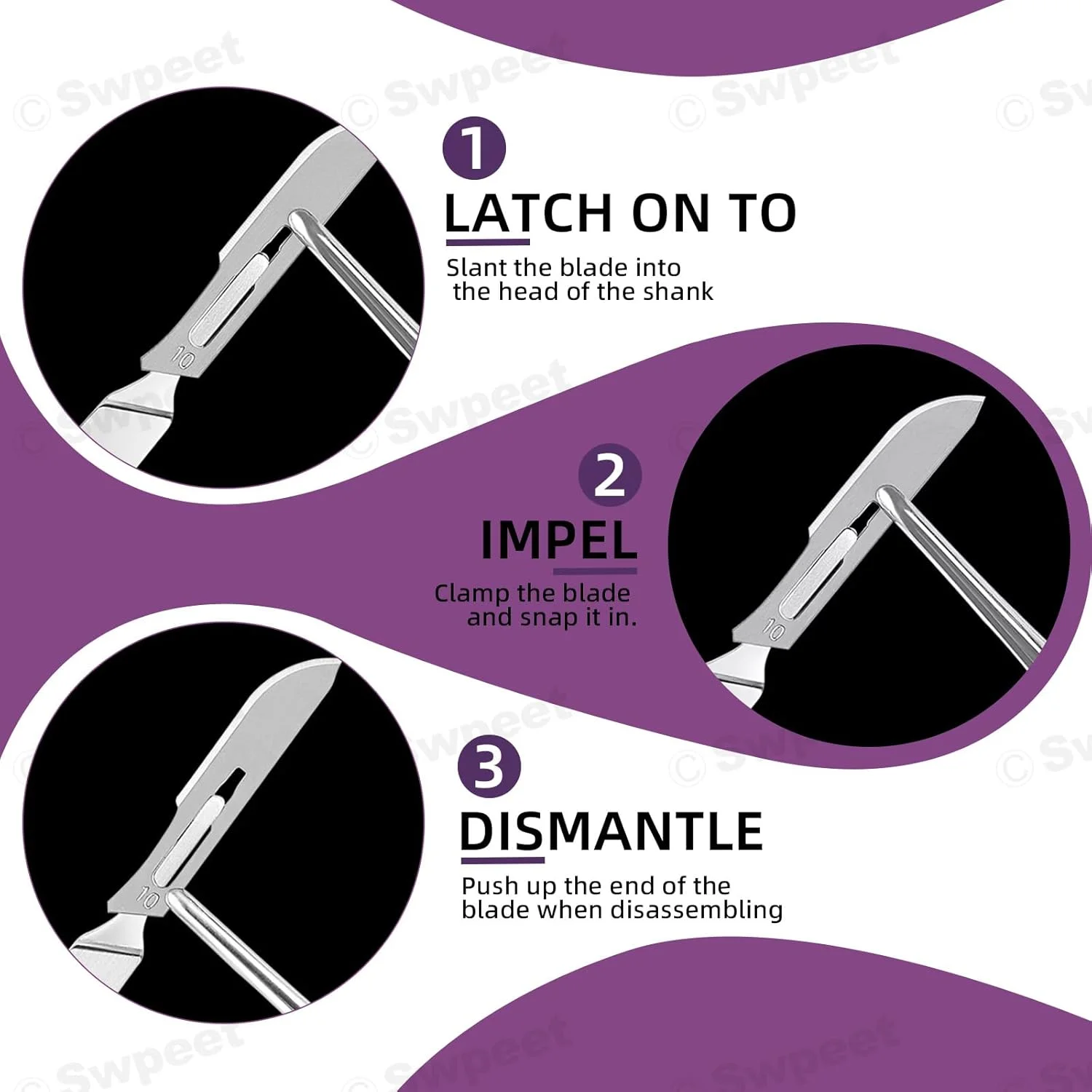 مجموعه 77 عددی تیغ جراحی Swpeet شامل 9 مدل #10#11#12#15#20#21#22#23#24 با دسته چاقوی جراحی #3#4، تیغ های آزمایشگاهی زیست شناسی برای تشریح و برش