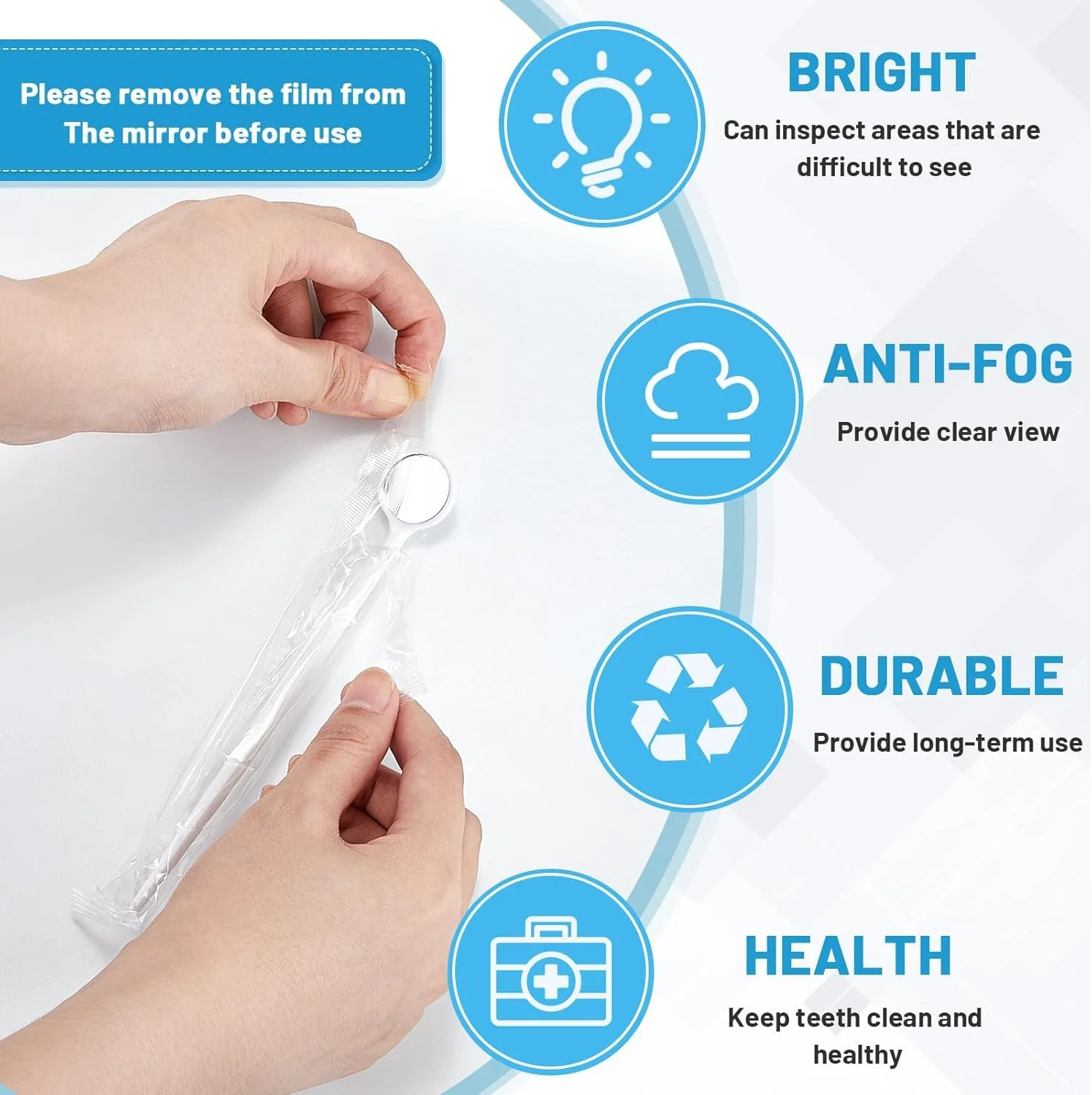 آینه دندانپزشکی یکبار مصرف، 100 عدد آینه دهانی ضد مه، آینه دندانپزشکی بسته بندی شده به صورت جداگانه برای دندان ها، آینه دهانی با دسته پلاستیکی، ابزار آینه دندانپزشکی برای مصارف خانگی (سفید) آینه دندانپزشکی یکبار مصرف، 100 عدد آینه دهانی ضد مه، آینه دندانپزشکی بسته بندی شده به صورت جداگانه برای دندان ها، آینه دهانی با دسته پلاستیکی، ابزار آینه دندانپزشکی برای مصارف خانگی (سفید)