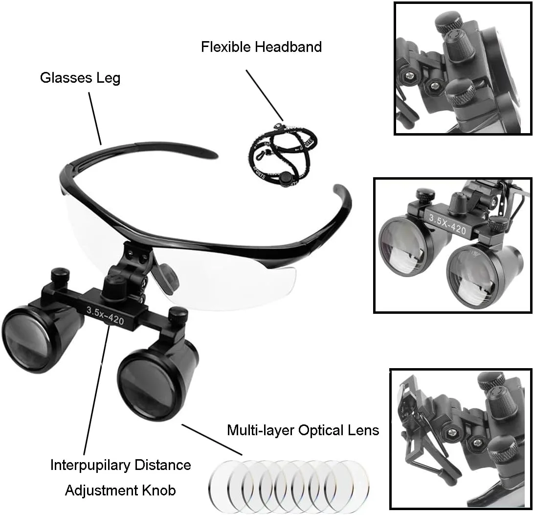 لوپ جراحی دندان، ذره بین دوچشمی با بزرگنمایی 3.5 برابر، فاصله کاری 280-380 میلی متر، فریم اسپرت بورگاندی (نسخه مشکی خالص) لوپ جراحی دندان، ذره بین دوچشمی با بزرگنمایی 3.5 برابر، فاصله کاری 280-380 میلی متر، فریم اسپرت بورگاندی (نسخه مشکی خالص)