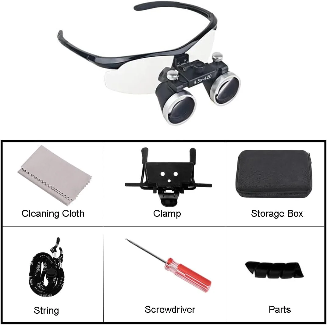 لوپ جراحی دندان، ذره بین دوچشمی با بزرگنمایی 3.5 برابر، فاصله کاری 280-380 میلی متر، فریم اسپرت بورگاندی (نسخه مشکی خالص) لوپ جراحی دندان، ذره بین دوچشمی با بزرگنمایی 3.5 برابر، فاصله کاری 280-380 میلی متر، فریم اسپرت بورگاندی (نسخه مشکی خالص)
