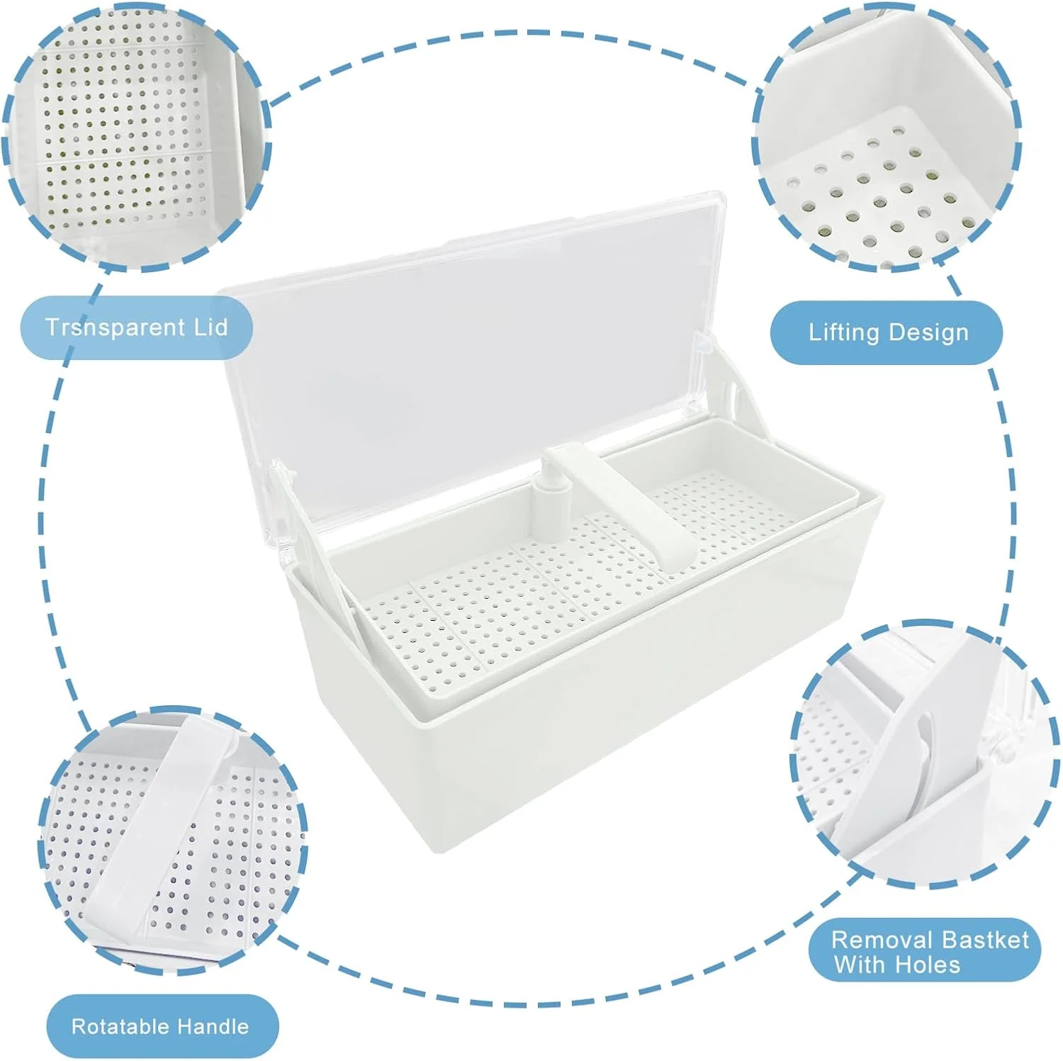 جعبه استریلیزاسیون ابزار دندانپزشکی TTKBHHQ، سینی رسوب‌گذاری استریلیزاسیون سرد برای ابزارهای پلاستیکی دندانپزشکی، ابزارهای دندانپزشکی، خالکوبی و مراقبت از ناخن. (سفید)