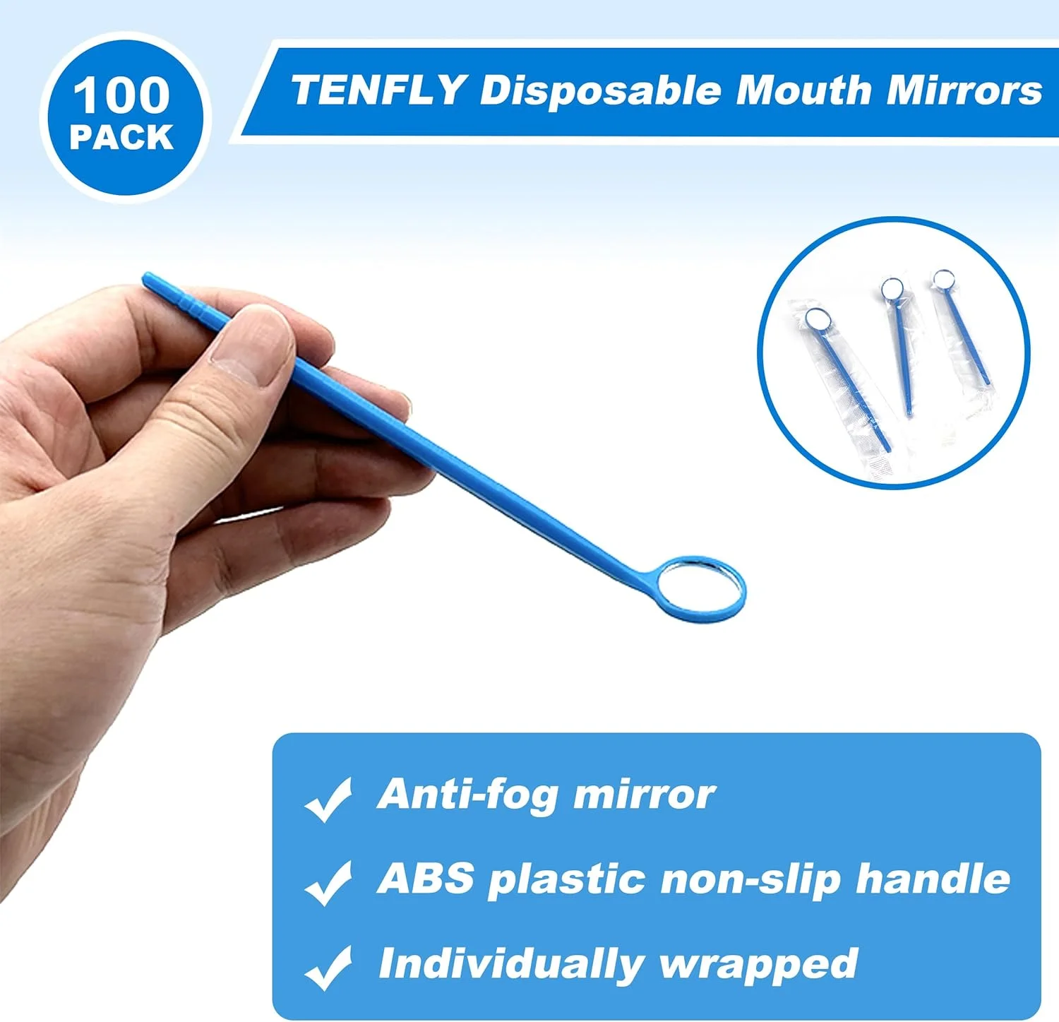 آینه دهانی یکبار مصرف دندانپزشکی TENFLY، 100 عدد، ابزار دندانپزشکی پلاستیکی (آبی) آینه دهانی یکبار مصرف دندانپزشکی TENFLY، 100 عدد، ابزار دندانپزشکی پلاستیکی (آبی)