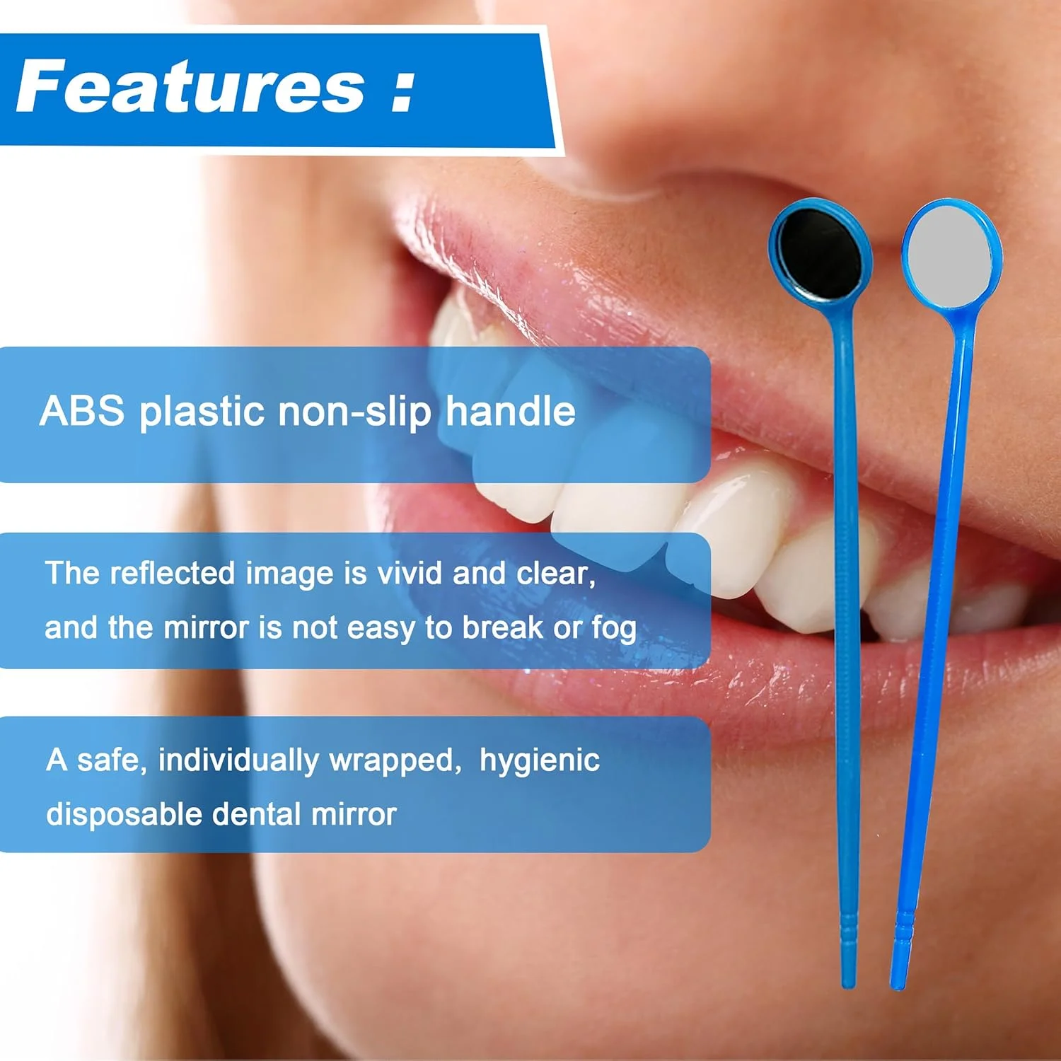 آینه دهانی یکبار مصرف دندانپزشکی TENFLY، 100 عدد، ابزار دندانپزشکی پلاستیکی (آبی) آینه دهانی یکبار مصرف دندانپزشکی TENFLY، 100 عدد، ابزار دندانپزشکی پلاستیکی (آبی)