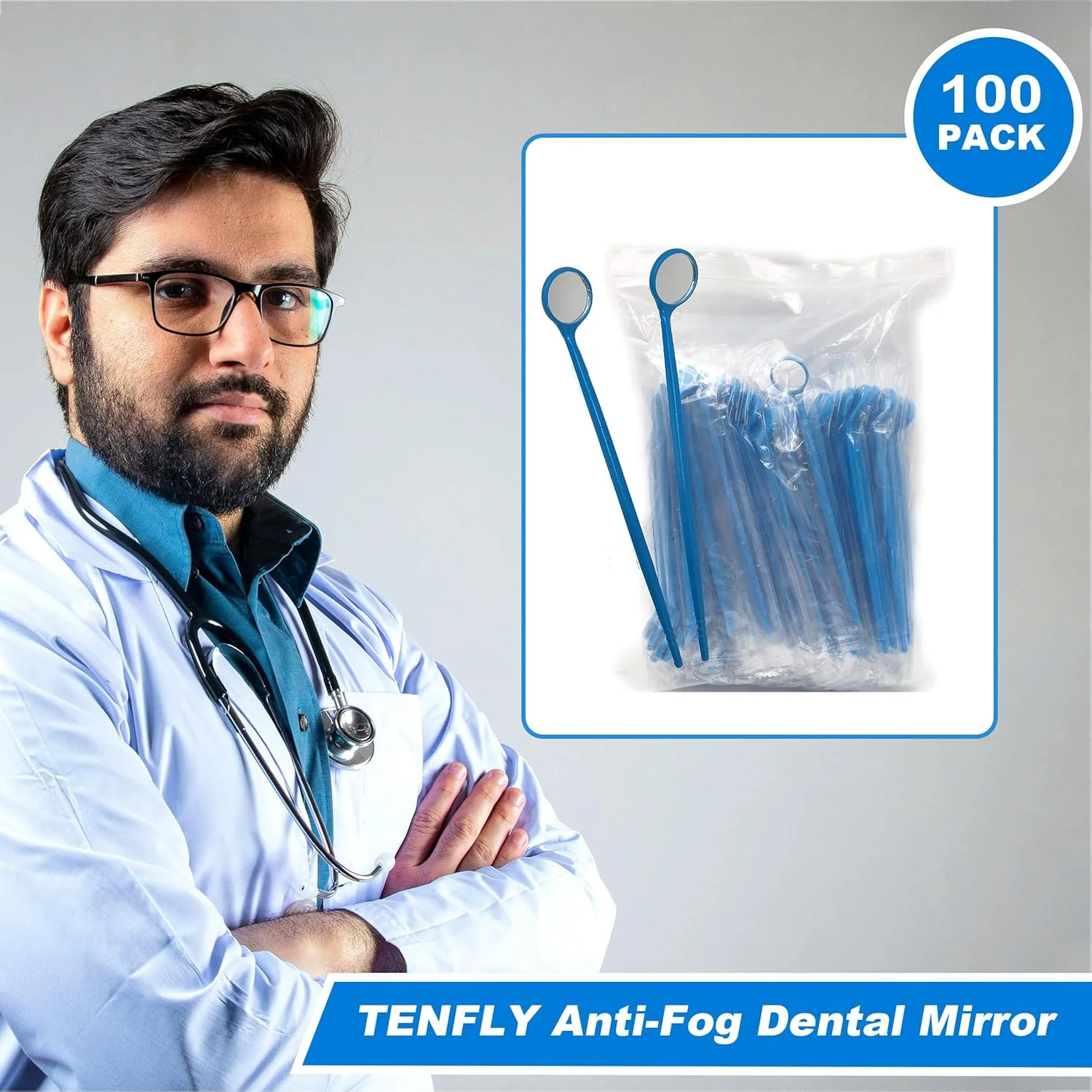 آینه دهانی یکبار مصرف دندانپزشکی TENFLY، 100 عدد، ابزار دندانپزشکی پلاستیکی (آبی) آینه دهانی یکبار مصرف دندانپزشکی TENFLY، 100 عدد، ابزار دندانپزشکی پلاستیکی (آبی)