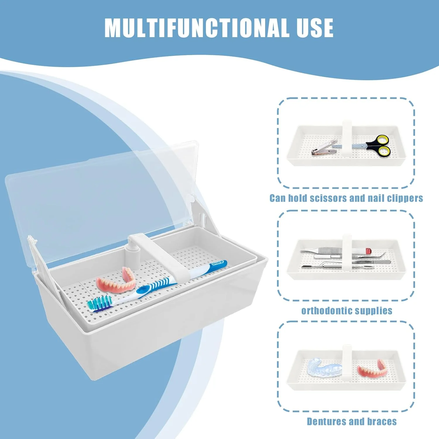 جعبه استریلیزاسیون ابزار دندانپزشکی TTKBHHQ، سینی رسوب‌گذاری استریلیزاسیون سرد برای ابزارهای پلاستیکی دندانپزشکی، ابزارهای دندانپزشکی، خالکوبی و مراقبت از ناخن. (سفید)