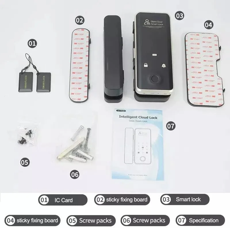 قفل درب شیشه ای هوشمند Eazyliv با اپلیکیشن بلوتوث TTLOCK، قفل درب بدون کلید اثر انگشتی با صفحه کلید، کارت IC، سیستم کنترل دسترسی درب برای دفتر، خانه، آپارتمان (قفل درب TTLock)